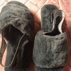 Koolaburra UGG Fuzzn New Slippers Wedge Gray 8M